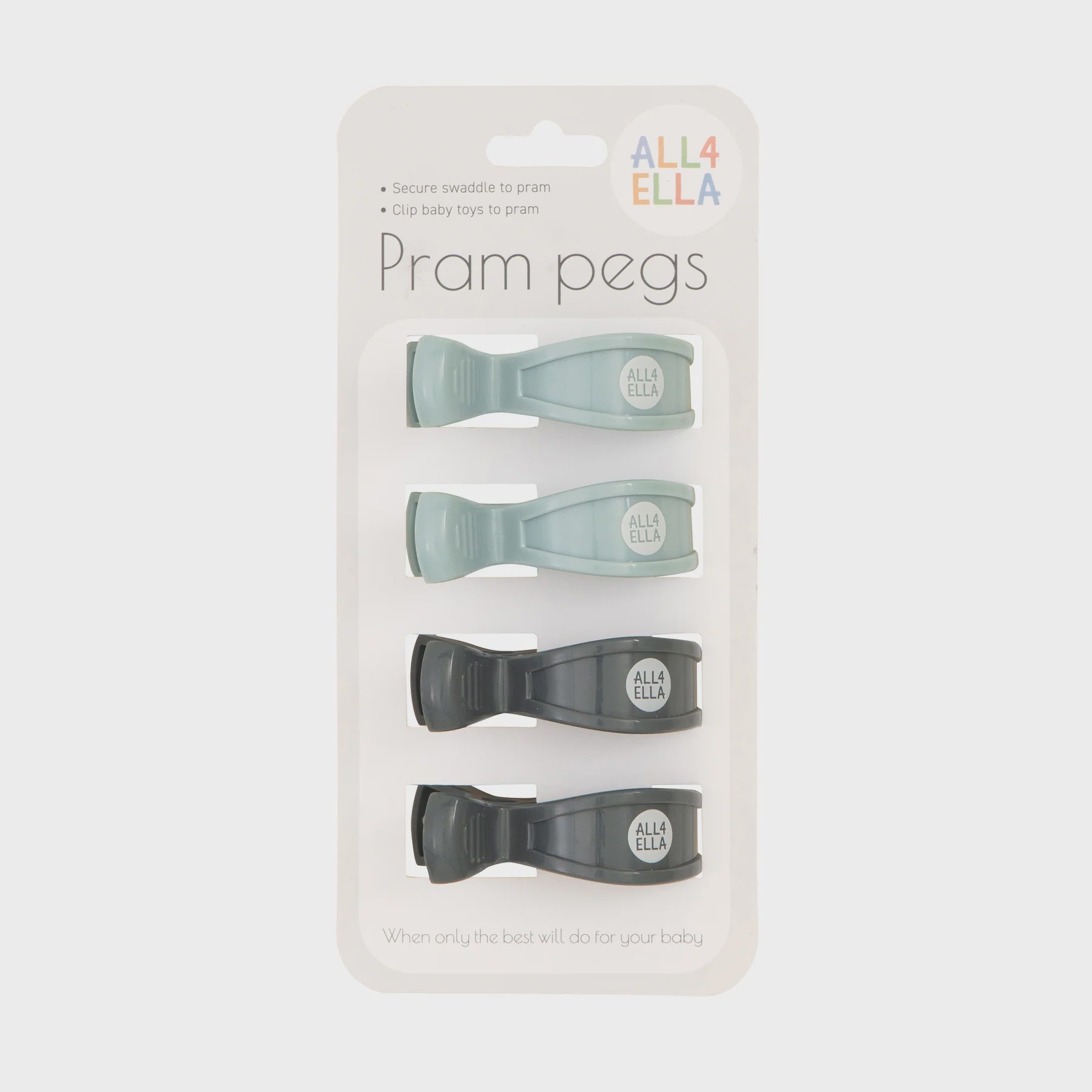 All 4 Ella - Pram Pegs 4 pk - Blue/Charcoal