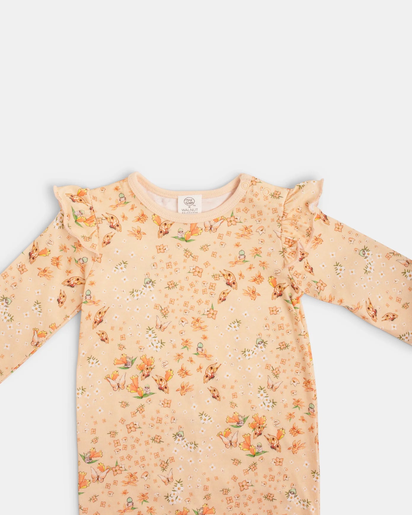 Walnut Baby - May Gibbs Peach Floral Frill Scout Onesie