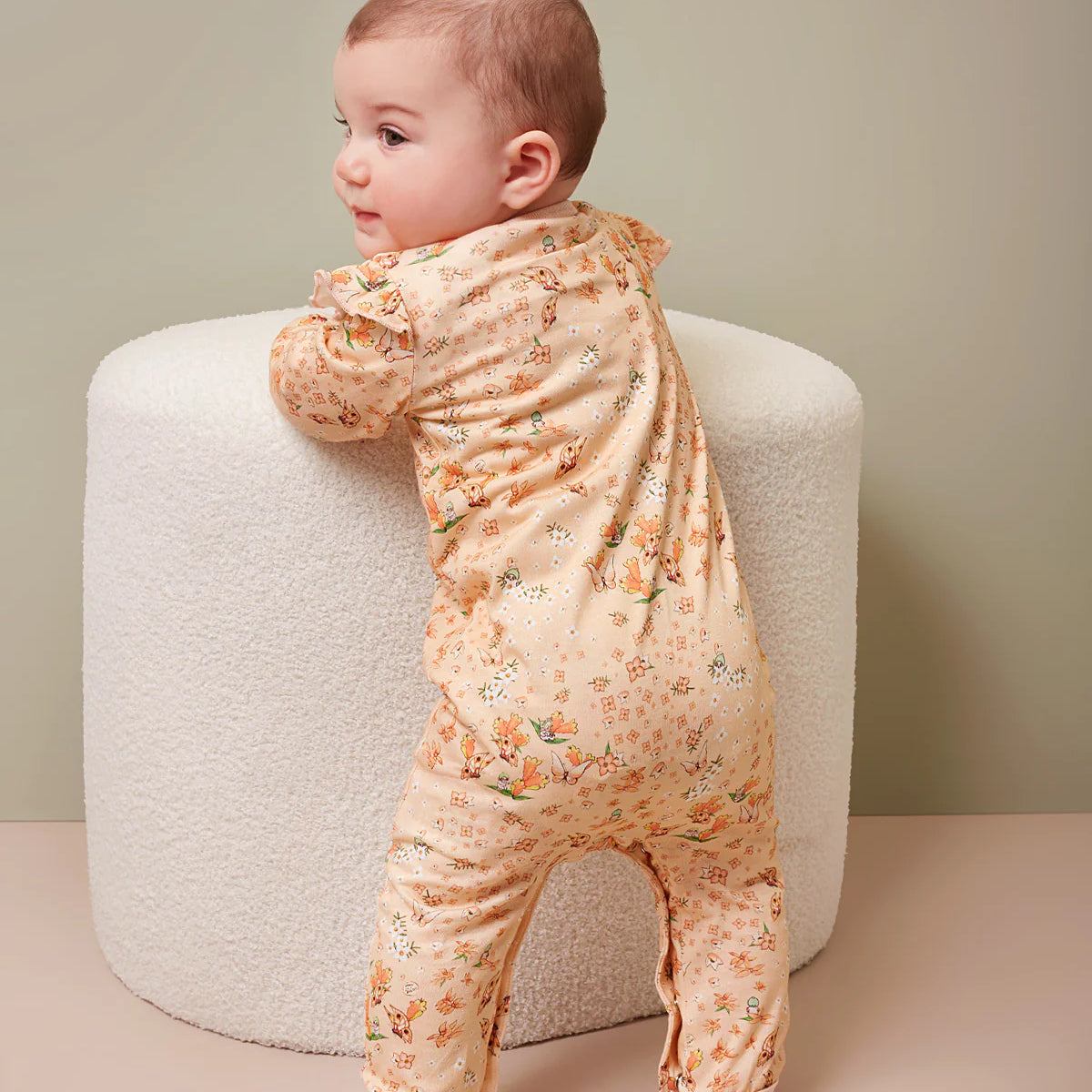 Walnut Baby - May Gibbs Peach Floral Frill Scout Onesie