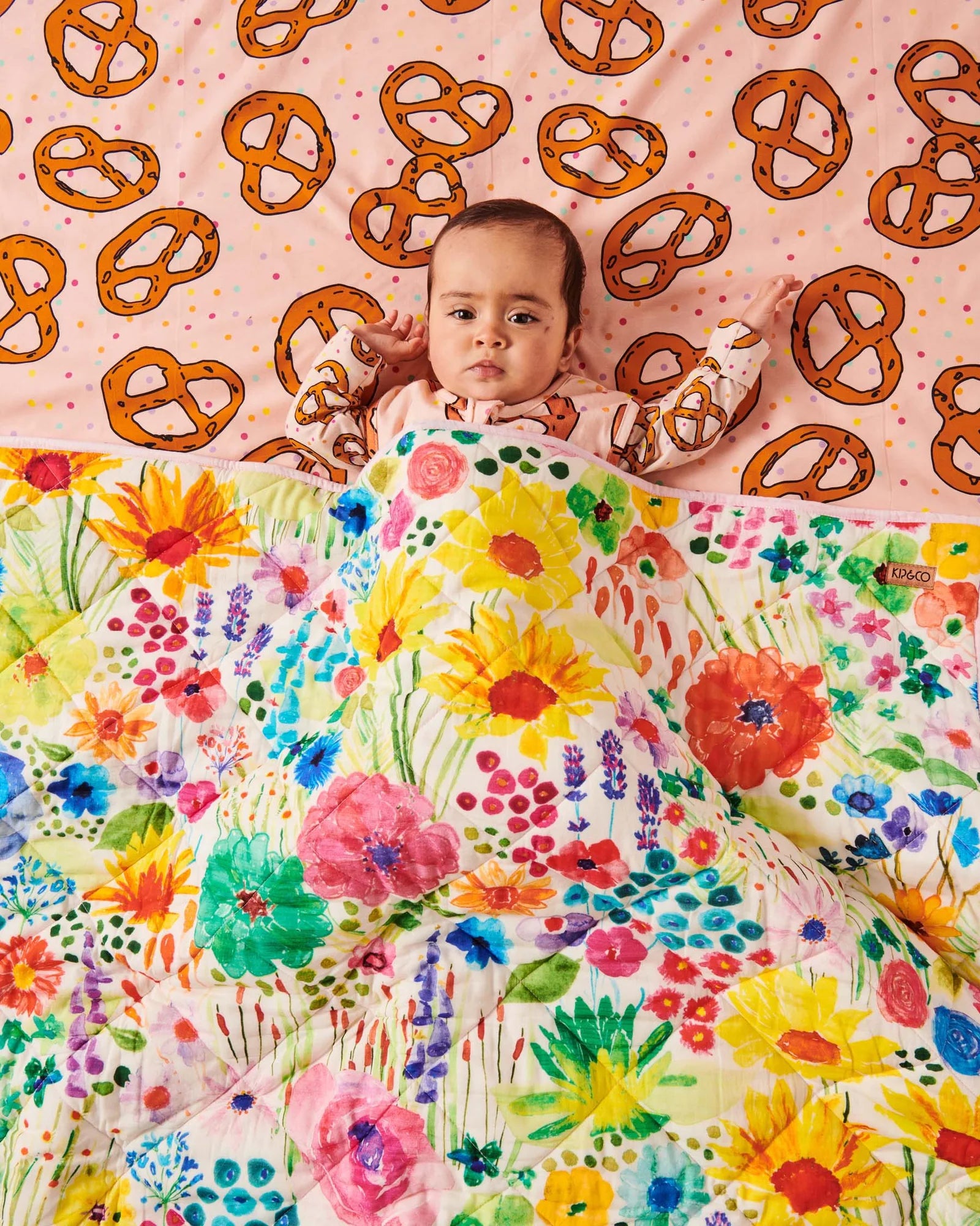Kip & Co - Field Of Dreams in Colour Organic Cotton Quilted Cot Bedspread