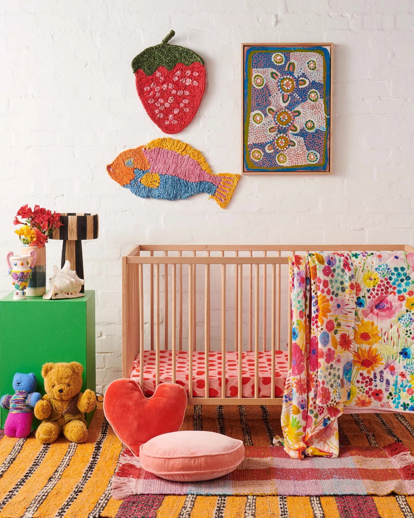 Kip & Co - Field Of Dreams in Colour Organic Cotton Quilted Cot Bedspread