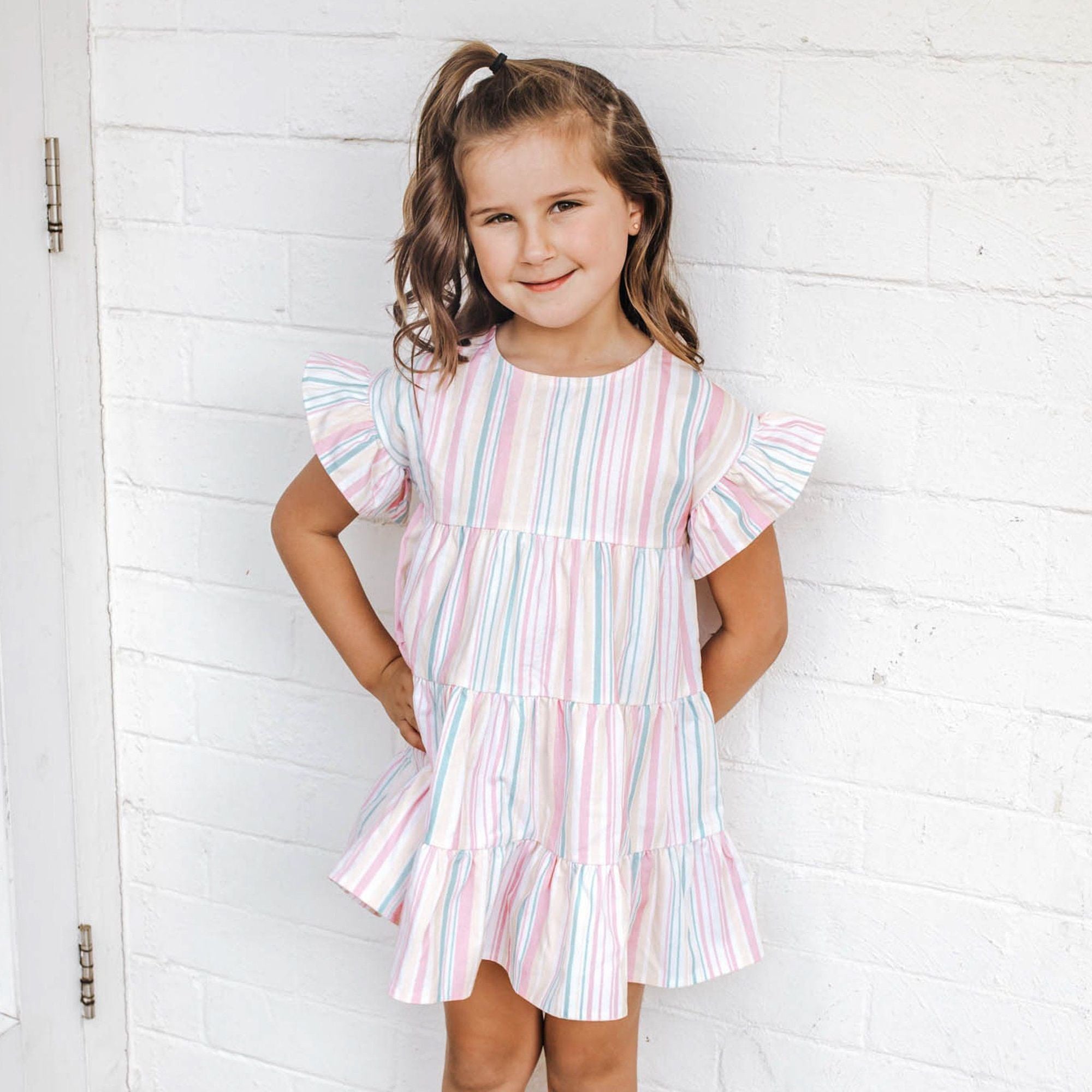 Little Hearts Co - Frilly Tiered Dress - Sorbet Stripe
