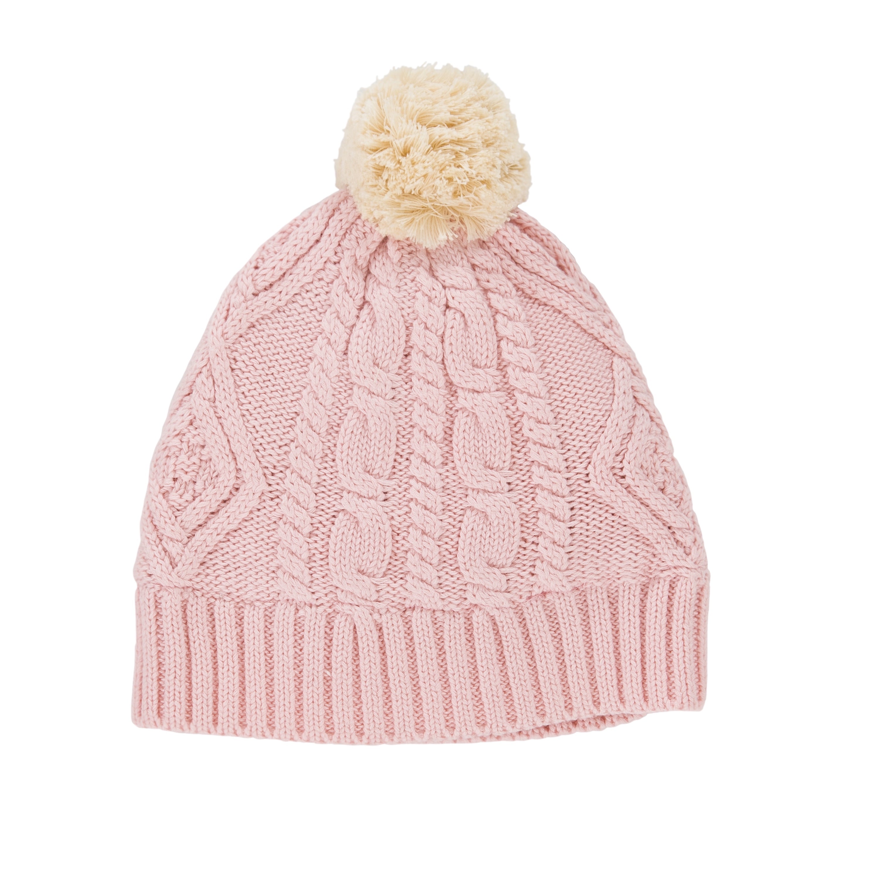 Acorn - Cable Knit Beanie - Pink & Cream