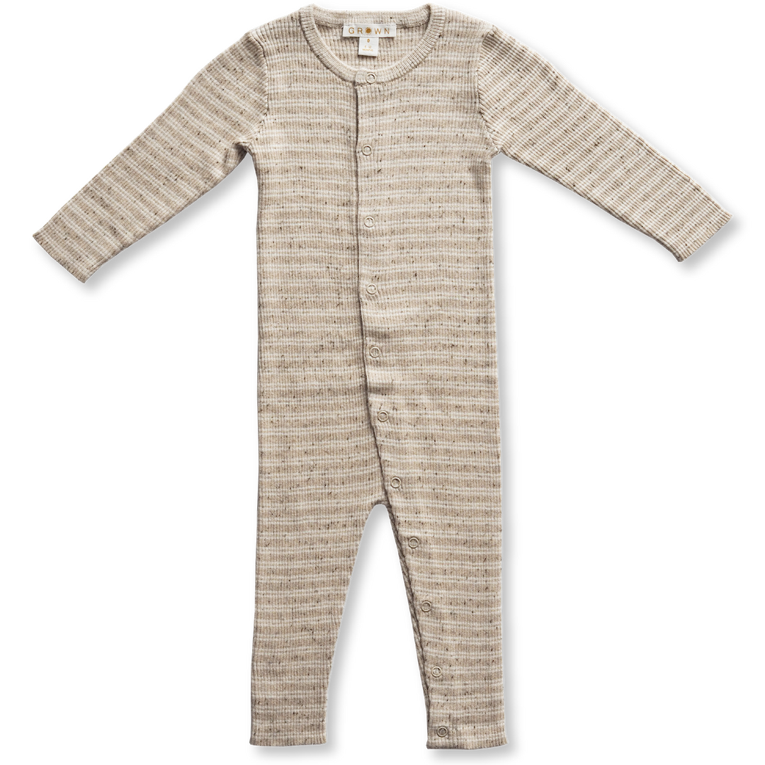 Grown - Rib Speckle Jumpsuit - Oatmeal Mud Stripe