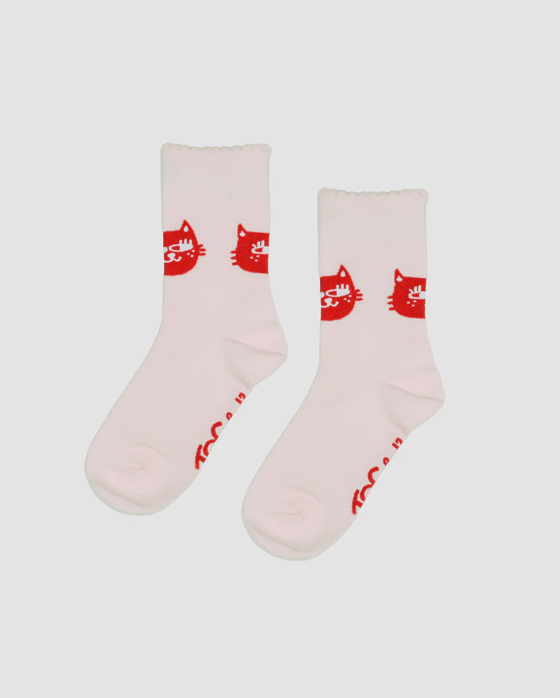 The Girl Club - The Collectibles Scallop Edge Socks Meow Cat - Light Pink