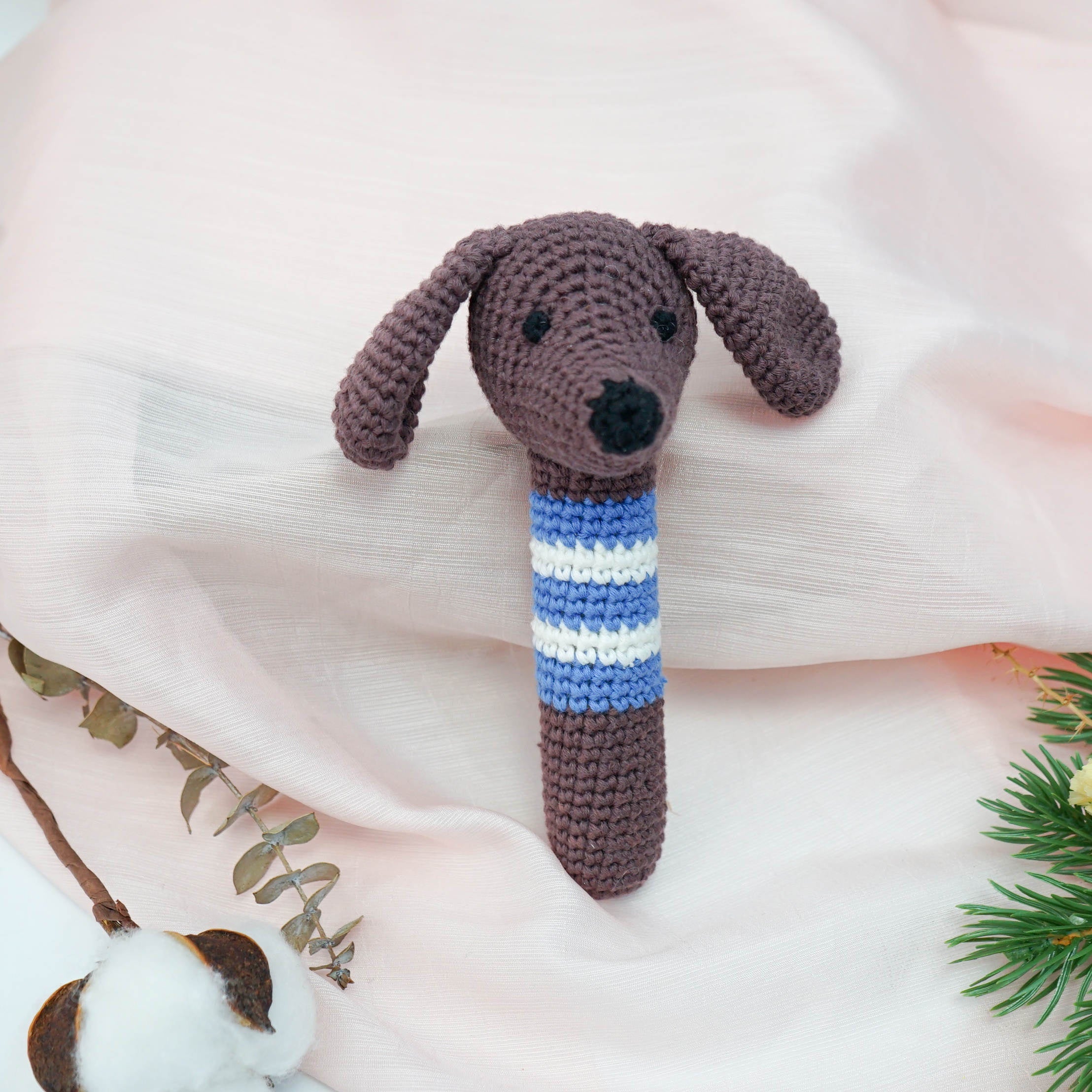 Petite Vous Crochet Hand Rattle Milo Dachshund - Main Image