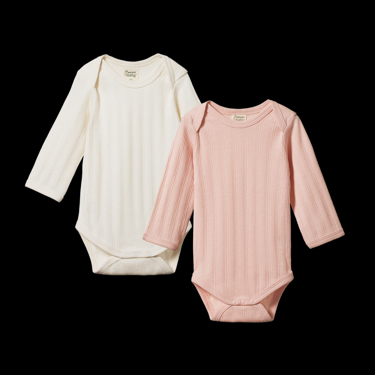 Nature Baby - 2 Pack Derby Long Sleeve Bodysuits - Natural & Rose Bud