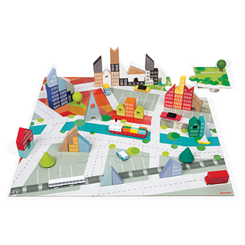 Janod - City Blocks and Puzzle Set