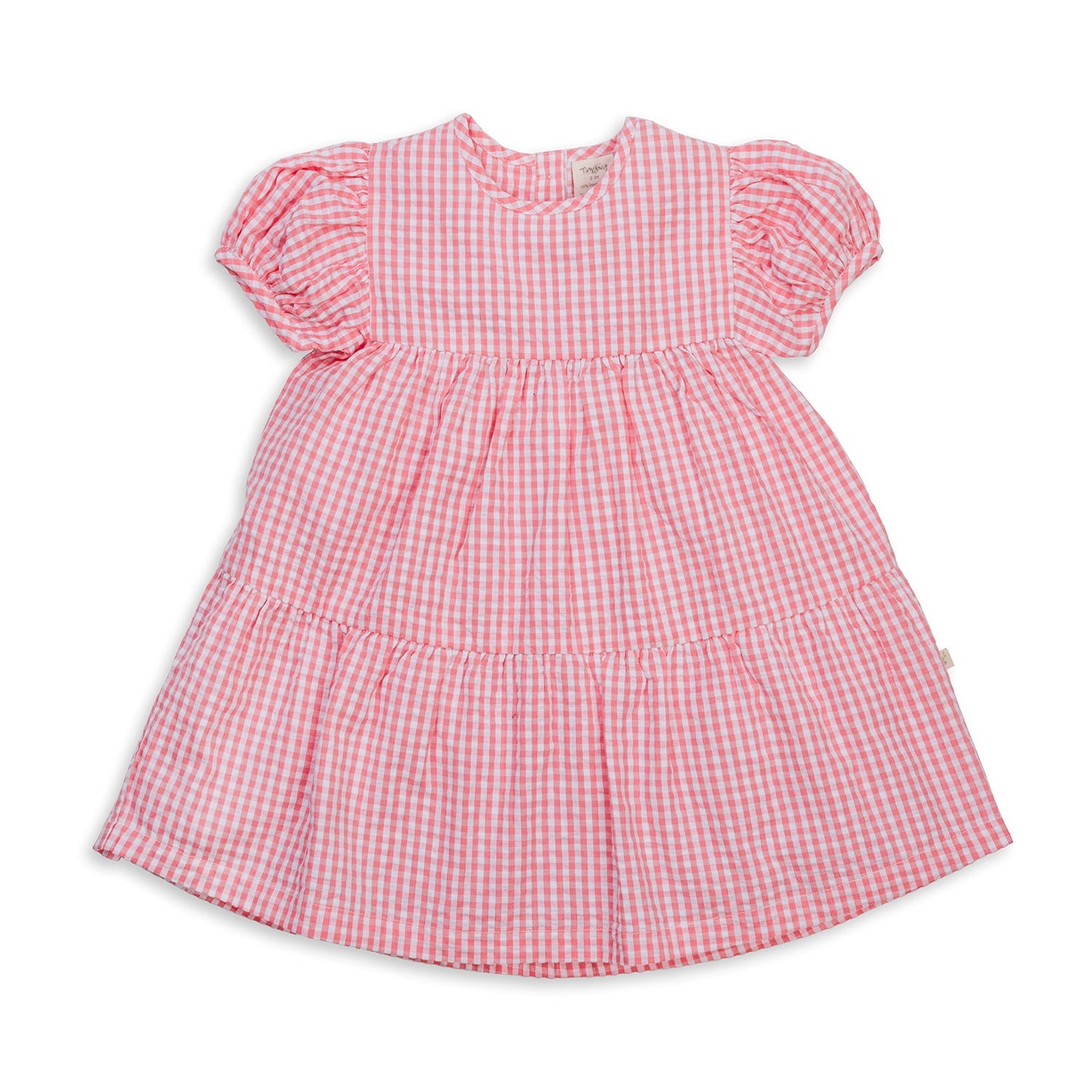 Tiny Twig - Puff Sleeve Layered Dress - Berry Gingham