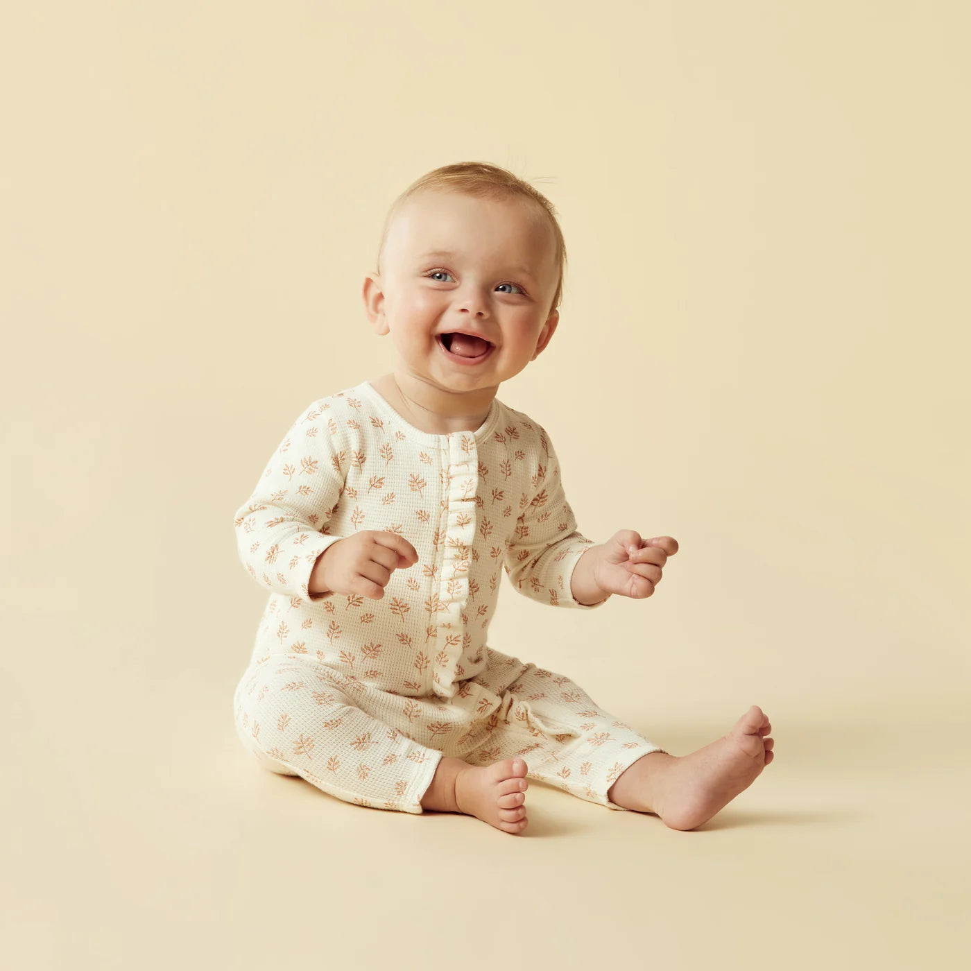 Wilson & Frenchy - Winter Blooms Organic Waffle Ruffle Zipsuit