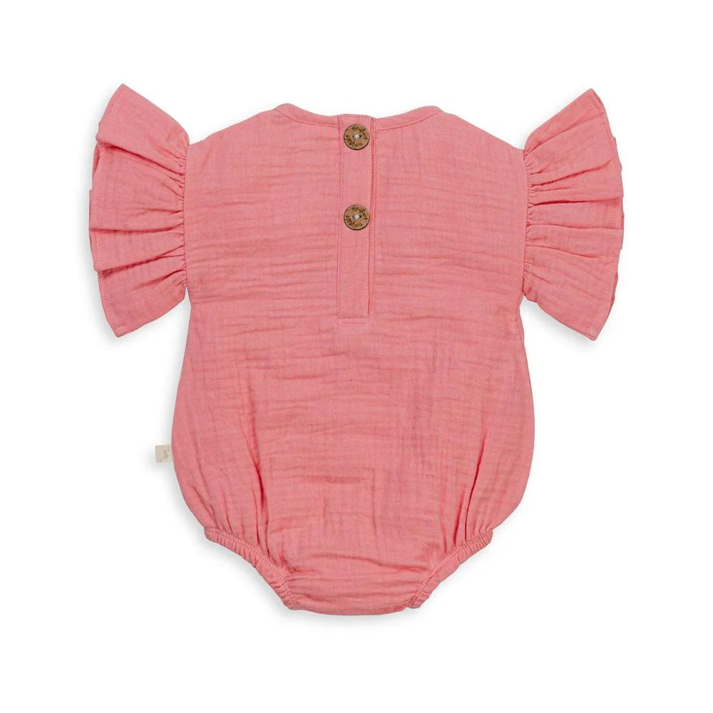 Tiny Twig - Organic Cotton Frill Sleeve Bodysuit - Berry Ice