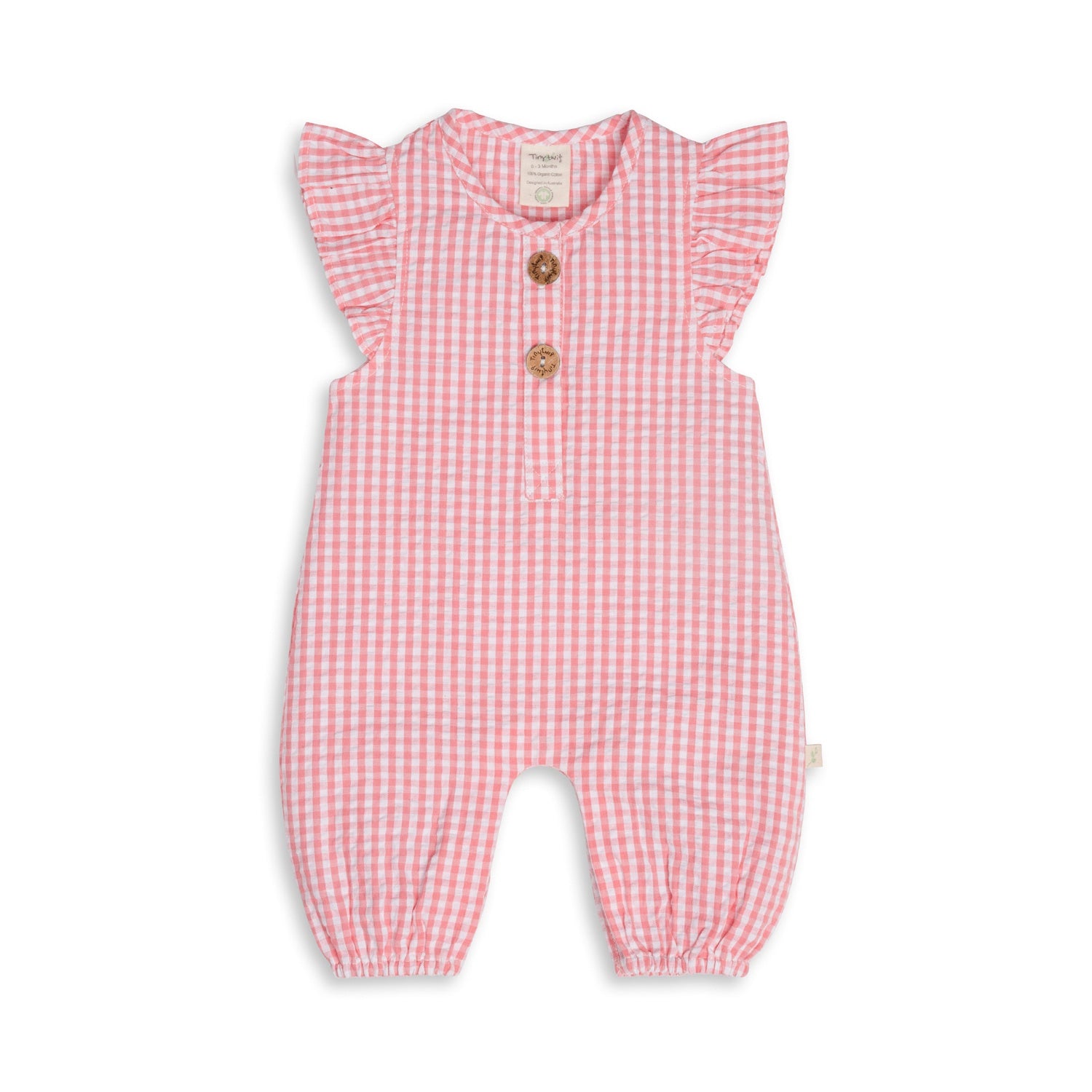Tiny Twig - Organic Cotton Cap Sleeve Playsuit - Berry Gingham