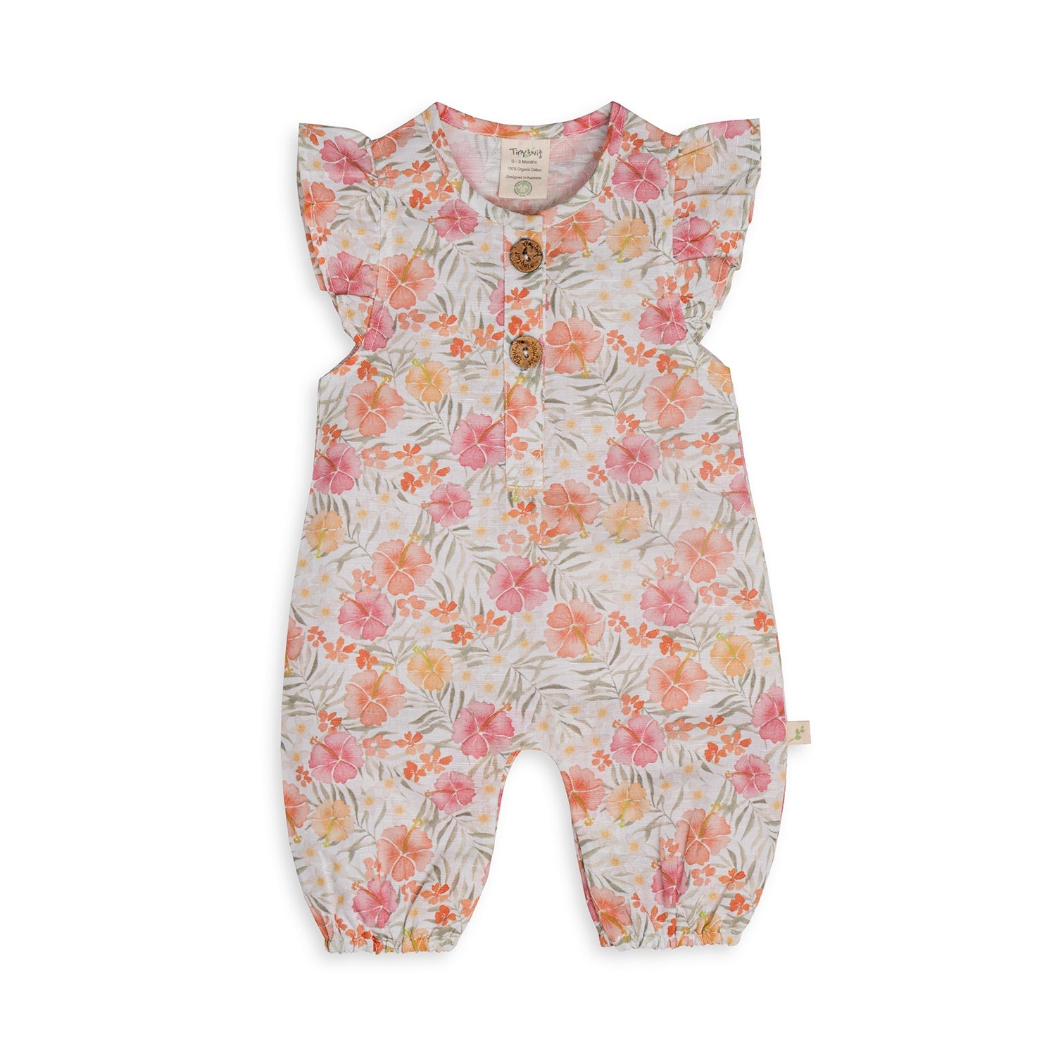 Tiny Twig - Organic Cotton Cap Sleeve Playsuit - Hibiscus