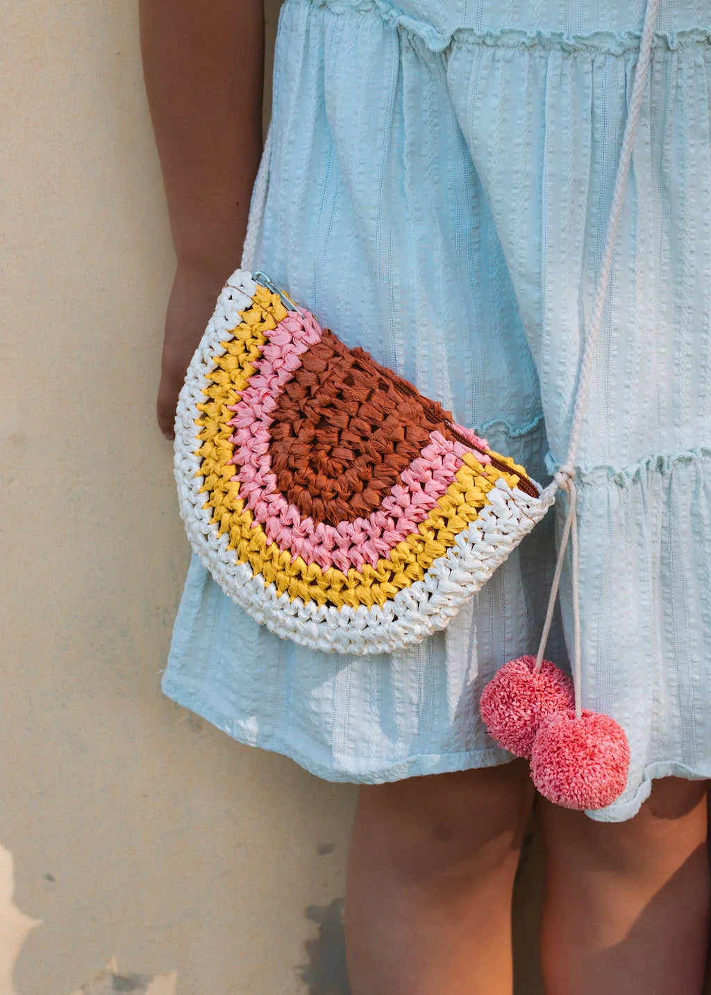 Acorn - Rainbow Pom Pom Straw Bag