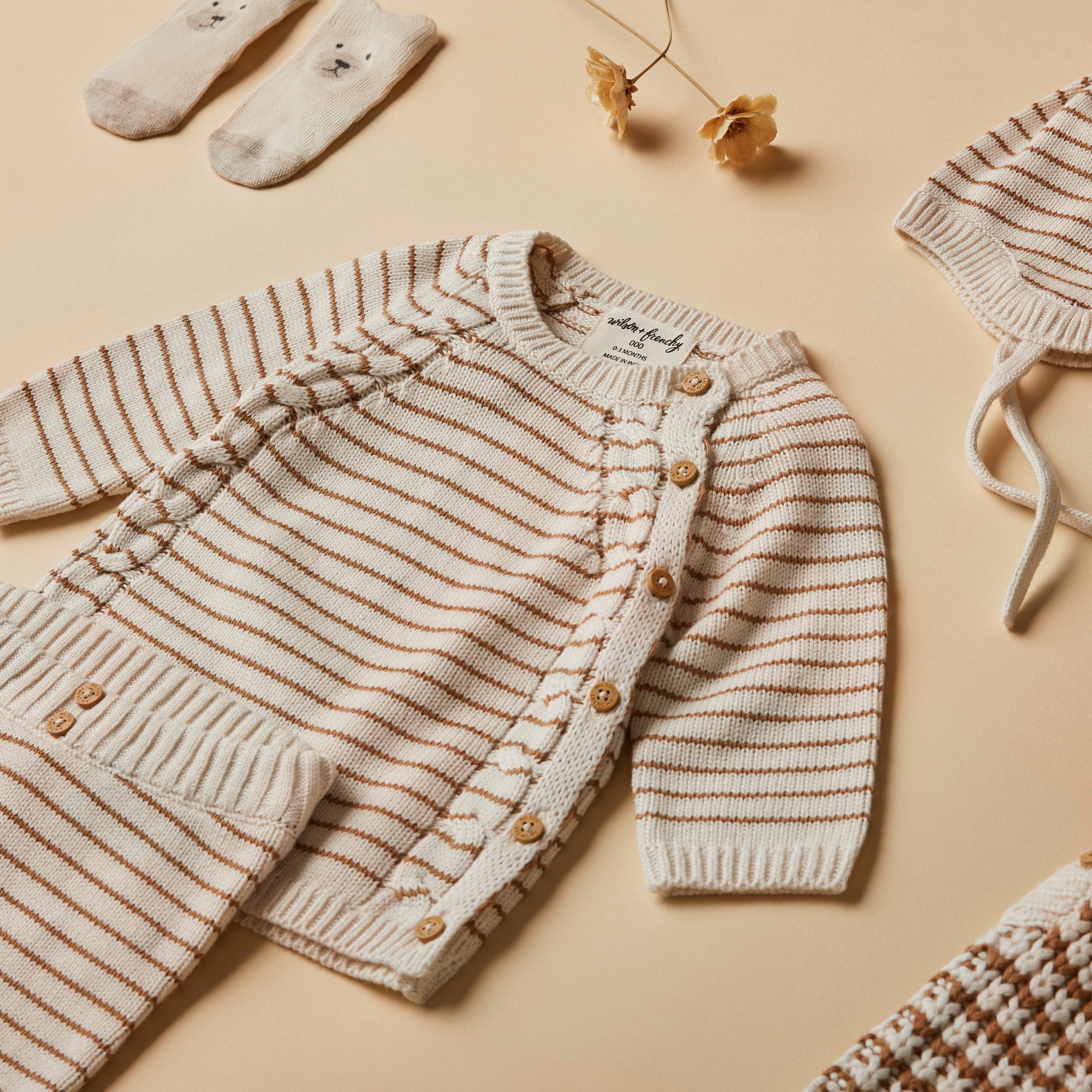 Wilson & Frenchy - Cinnamon Stripe Organic Knitted Kimono Cardigan