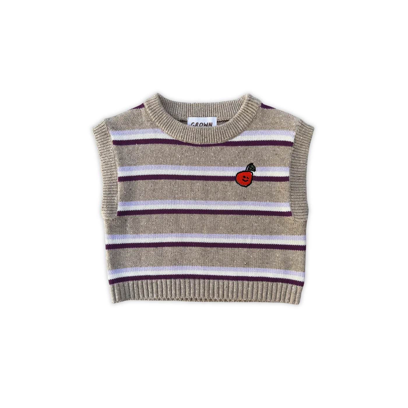 Grown - Organic Stripe Apple Knit Vest - Oatmilk
