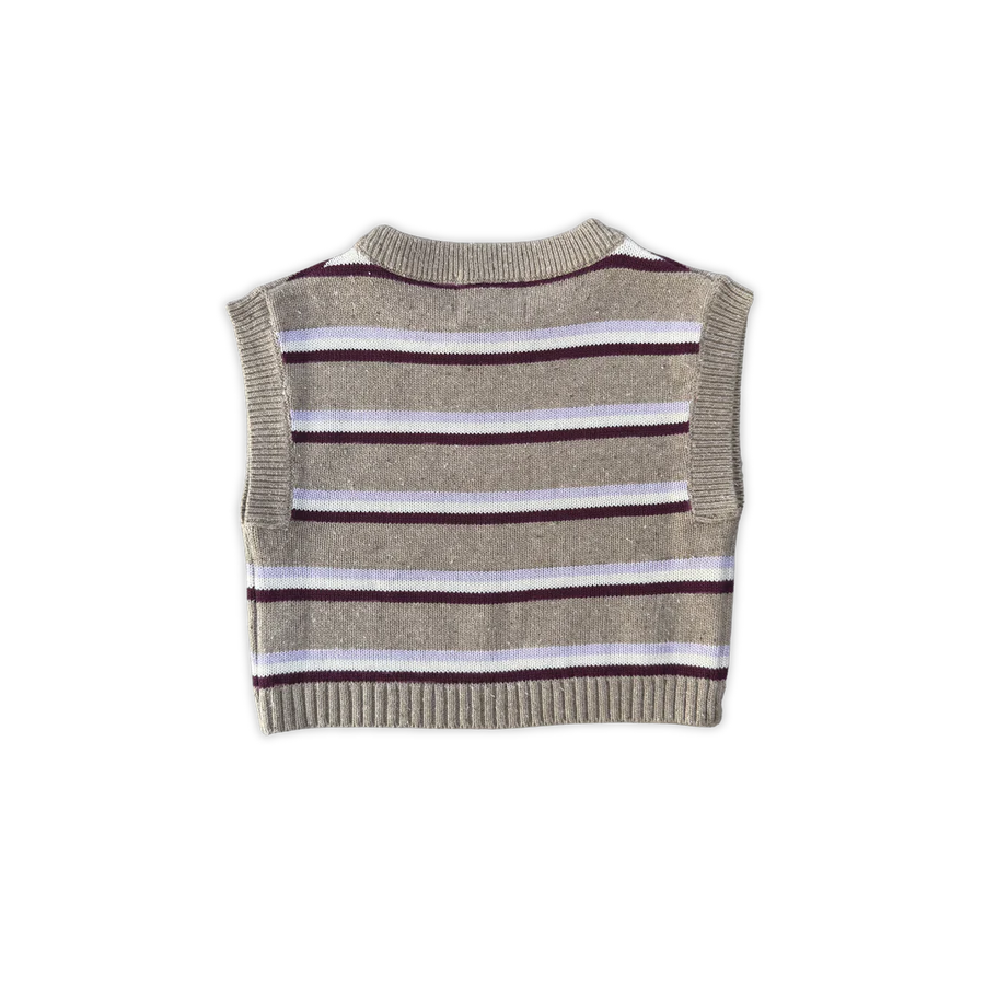 Grown - Organic Stripe Apple Knit Vest - Oatmilk