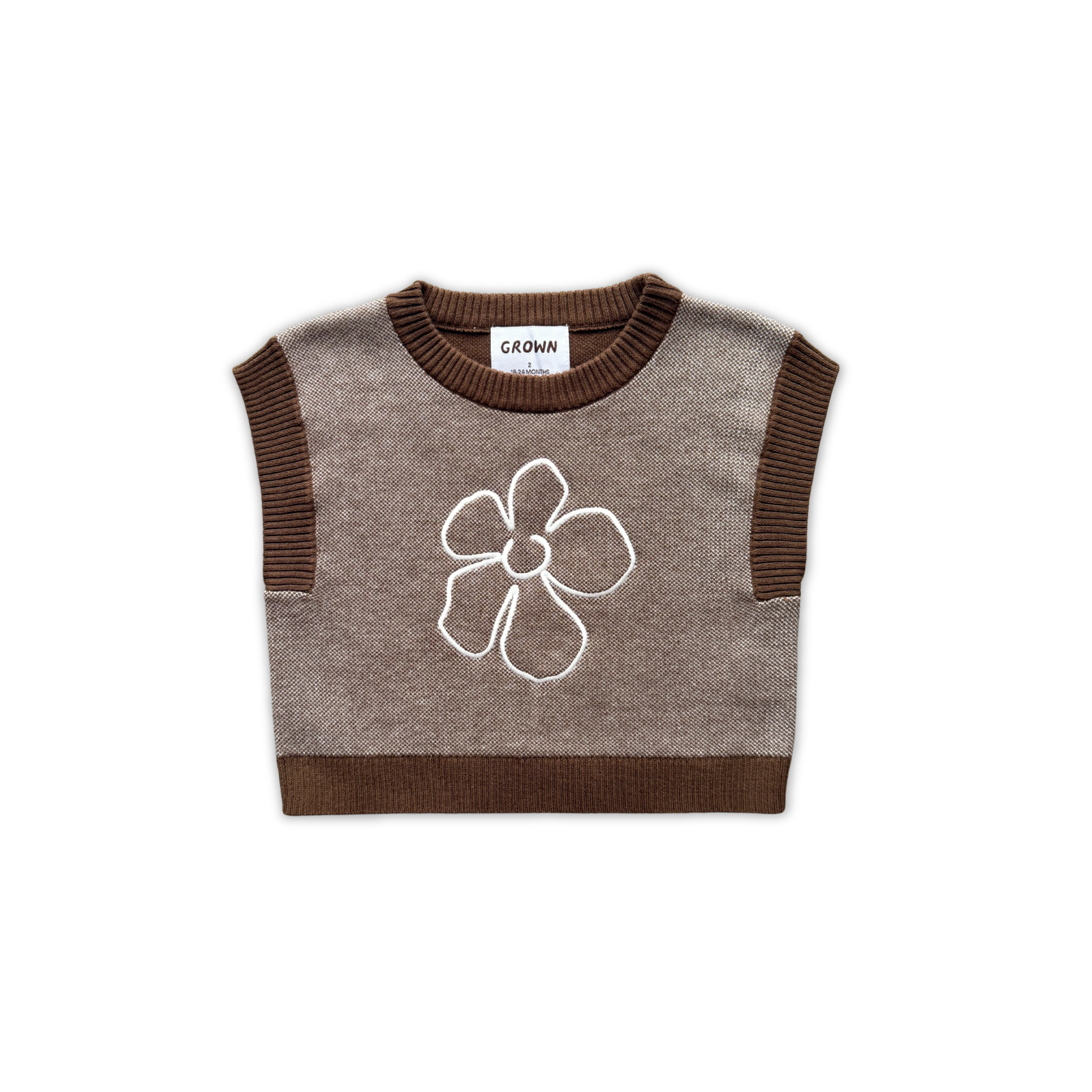 Grown - Organic Fields Embroidery Knit Vest - Espresso