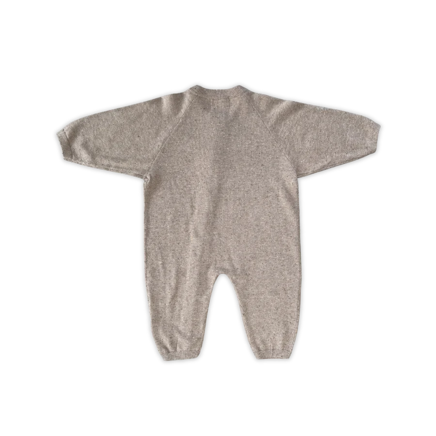 Grown - Organic Speckle Knit Zipper Starsuit - Oatmilk