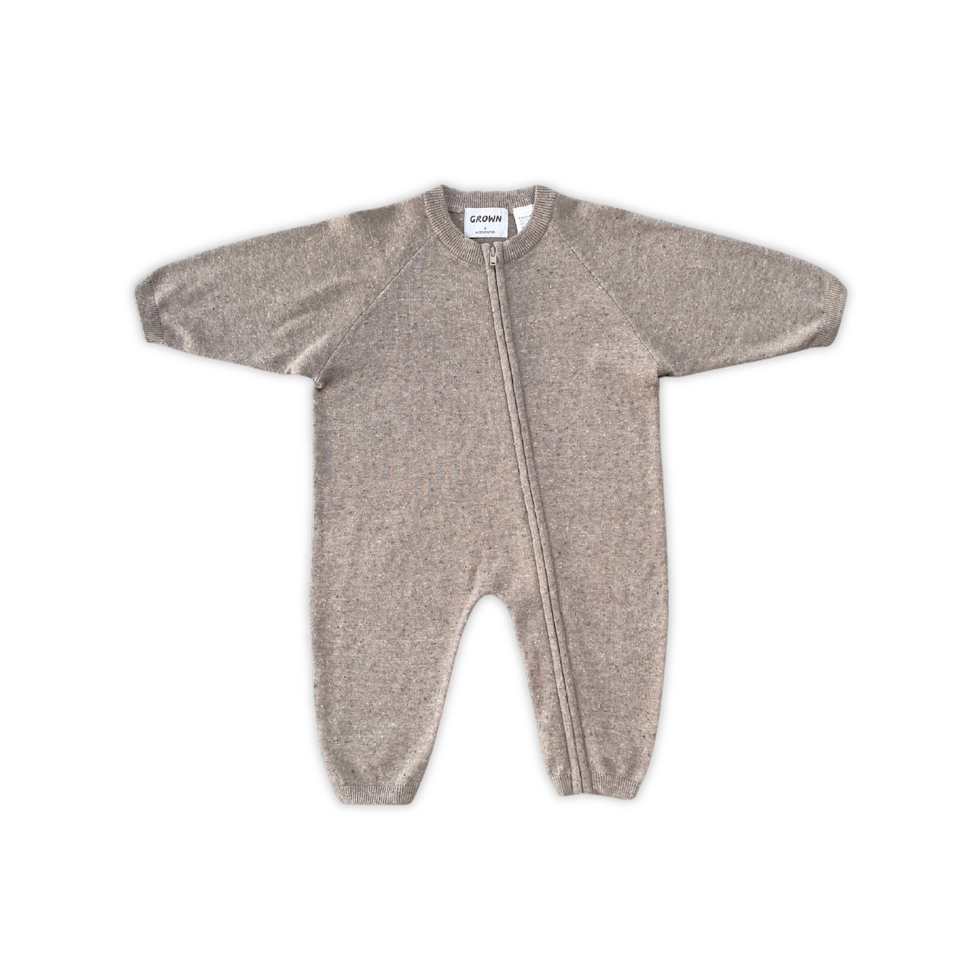 Grown - Organic Speckle Knit Zipper Starsuit - Oatmilk