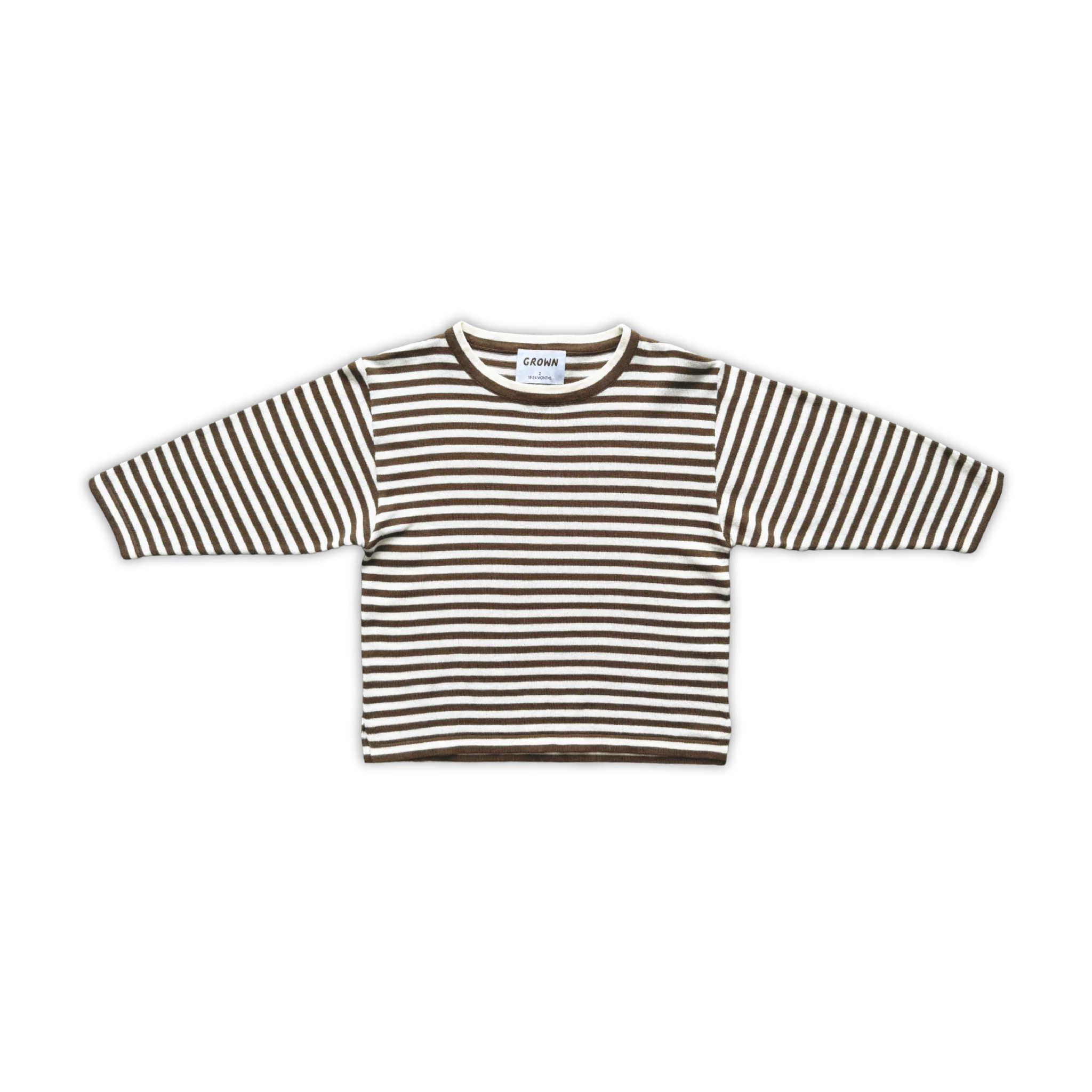 Grown Clothing - Organic Essential Stripe LS Knit Tee - Espresso