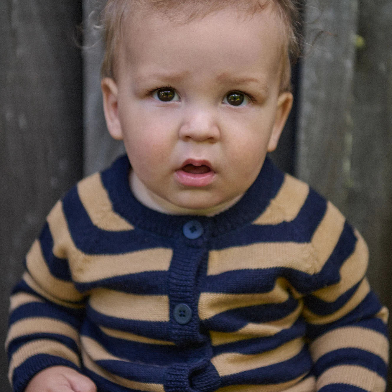 Nature Baby - Merino Knit Cardigan - Navy & Caramel Stripe