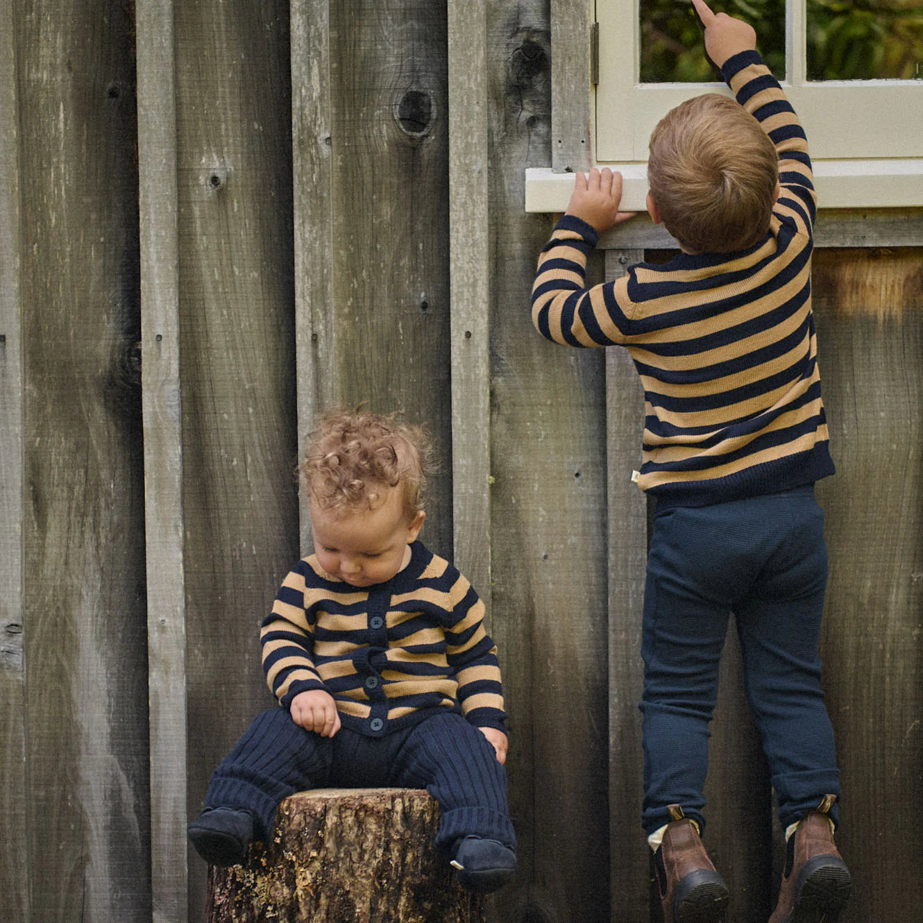 Nature Baby - Merino Knit Cardigan - Navy & Caramel Stripe