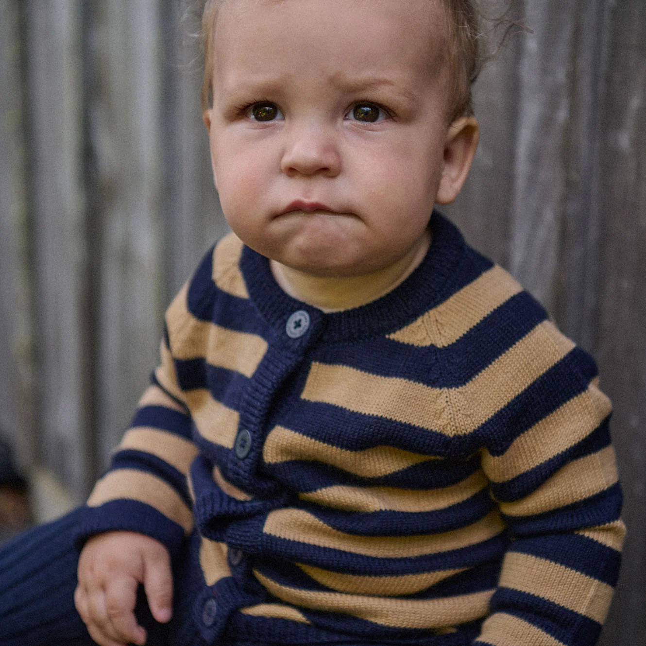 Nature Baby - Merino Knit Cardigan - Navy & Caramel Stripe