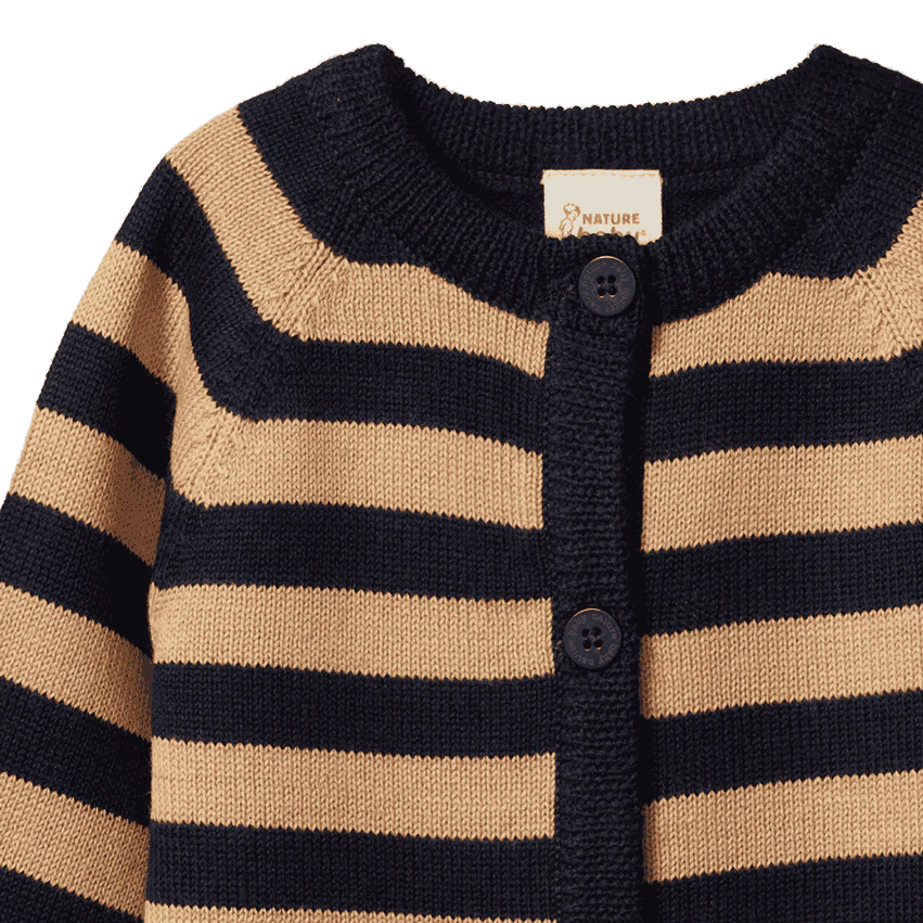 Nature Baby - Merino Knit Cardigan - Navy & Caramel Stripe