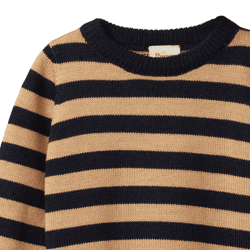 Nature Baby - Merino Knit Pullover - Navy & Caramel Stripe