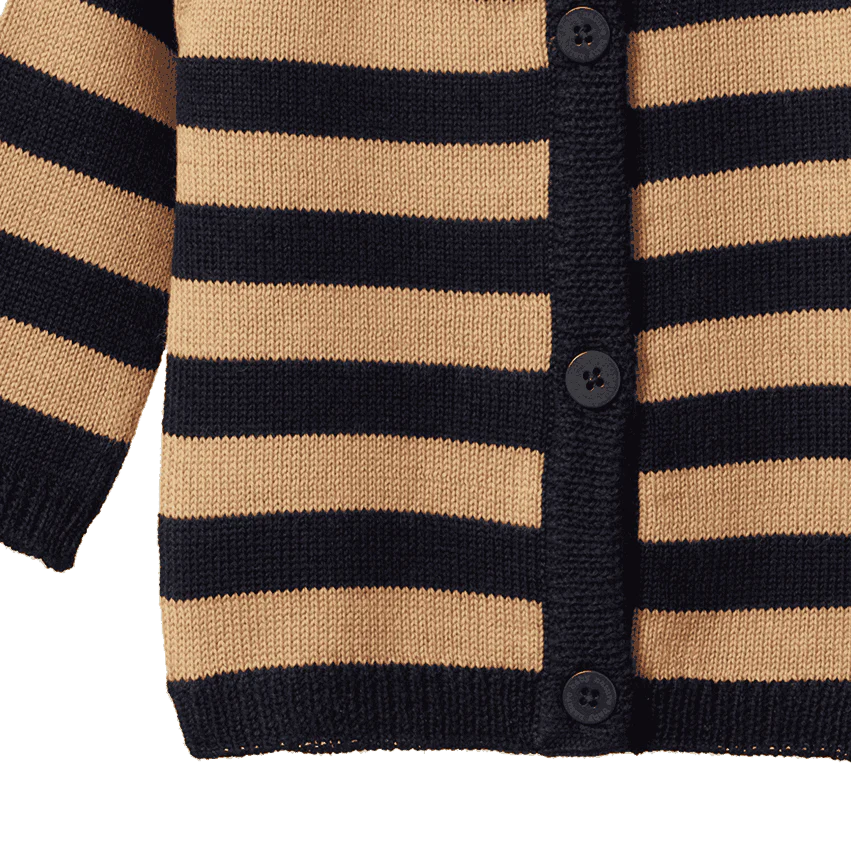 Nature Baby - Merino Knit Cardigan - Navy & Caramel Stripe
