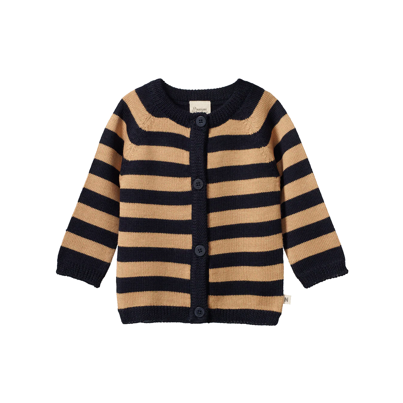 Nature Baby - Merino Knit Cardigan - Navy & Caramel Stripe