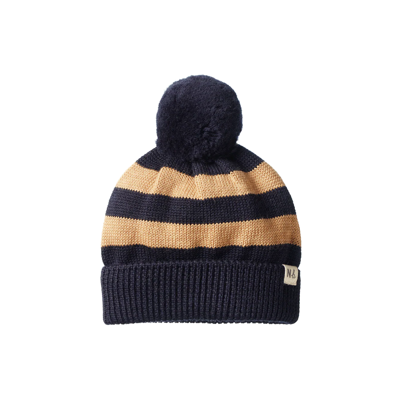 Nature Baby - Alpine Pom Pom Beanie - Navy & Caramel Stripe