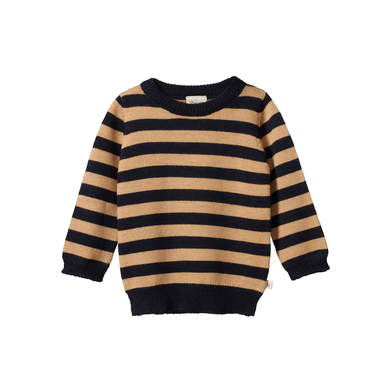 Nature Baby - Merino Knit Pullover - Navy & Caramel Stripe