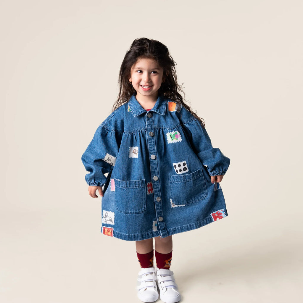 Das Ist Maurice - Denim Smock Dress - Stamps