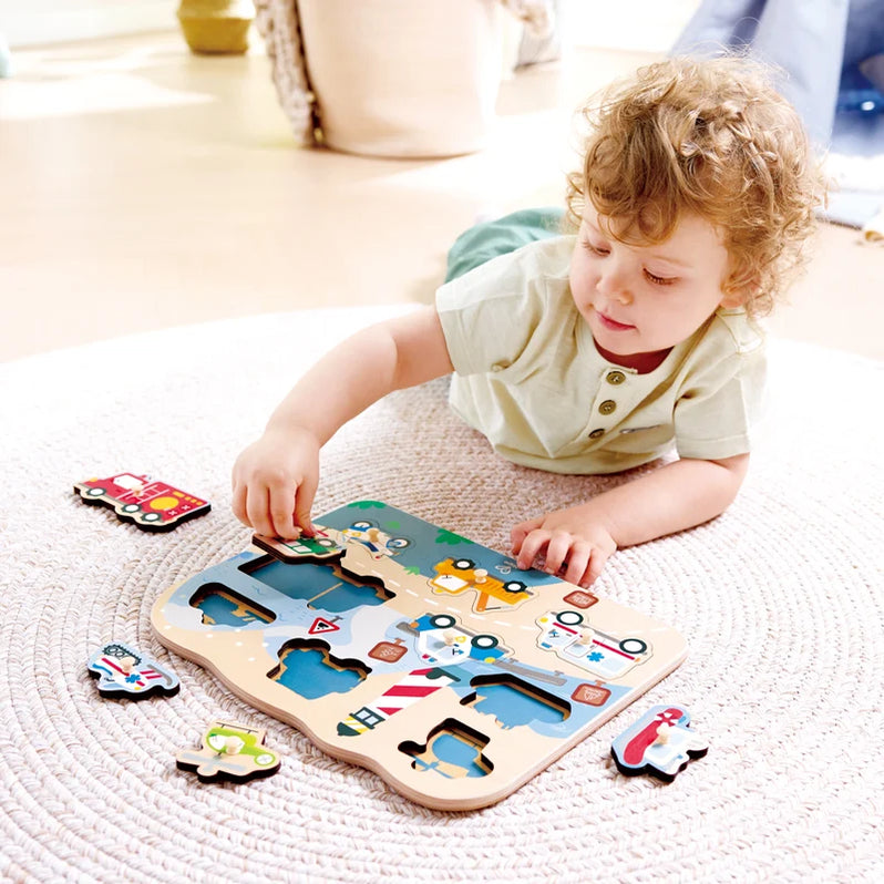 Hape - Emergency Vehicles Peg Puzzle 10 Pcs