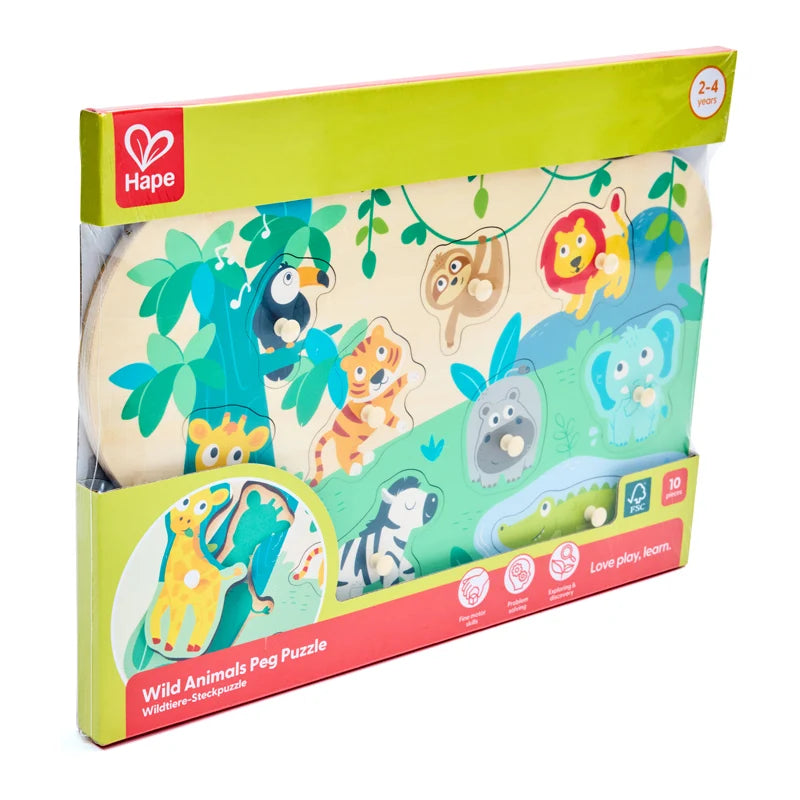 Hape - Wild Animals Peg Puzzle 10 Pcs