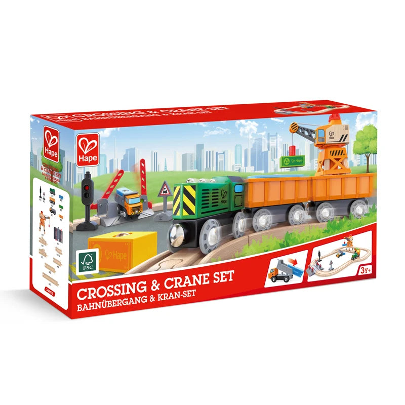 Hape - Crossing & Crane Train Set