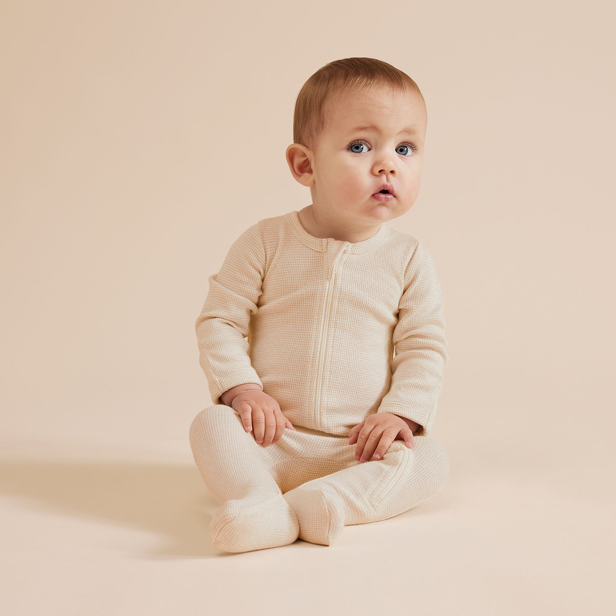 Wilson & Frenchy - Oatmeal Organic Stripe Rib Zipsuit  with Feet