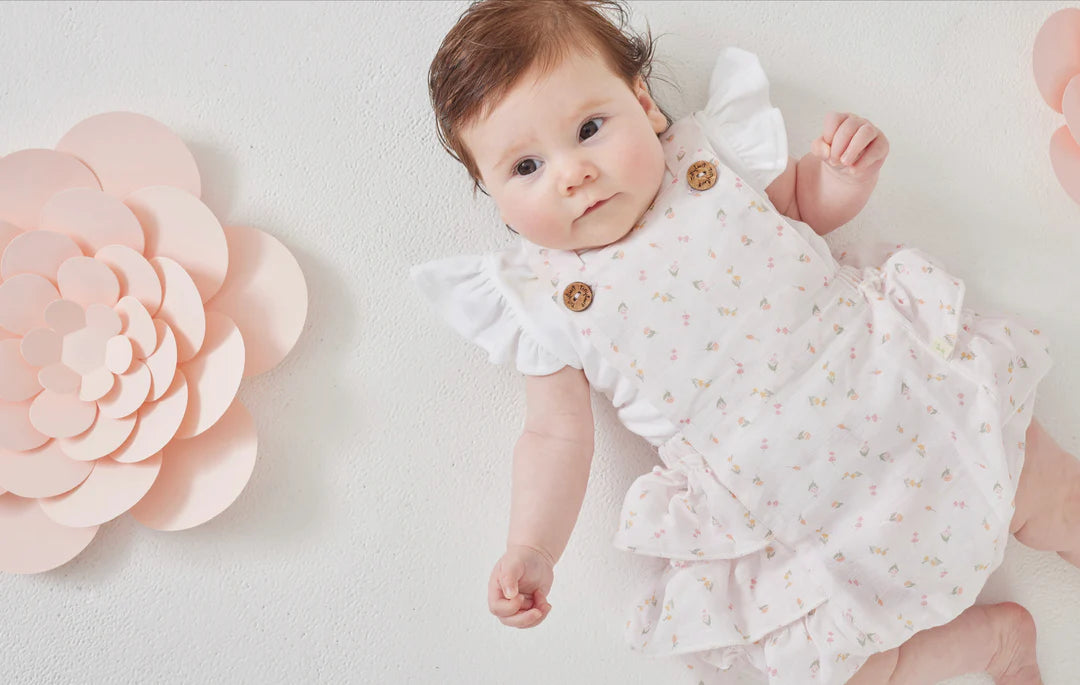 Tiny Twig - Organic Cotton Frill Overall - Pretty In Pink