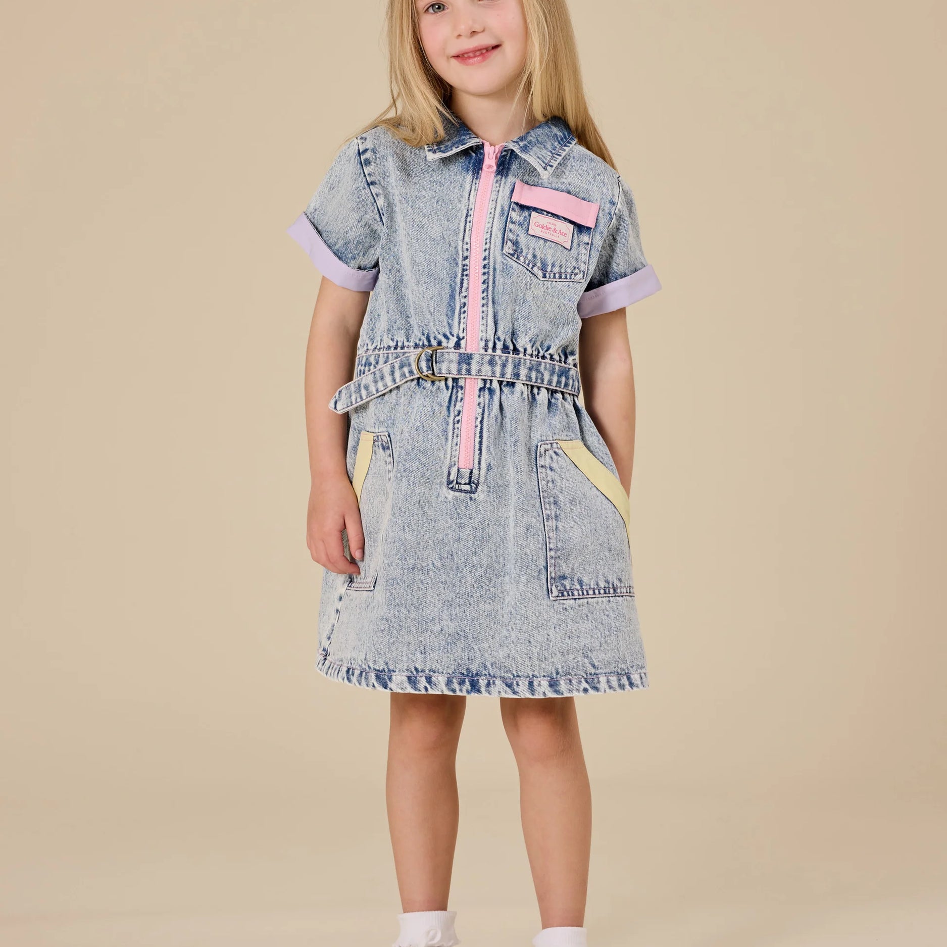 Goldie & Ace - Pastel Pop Piper Denim Belted Dress
