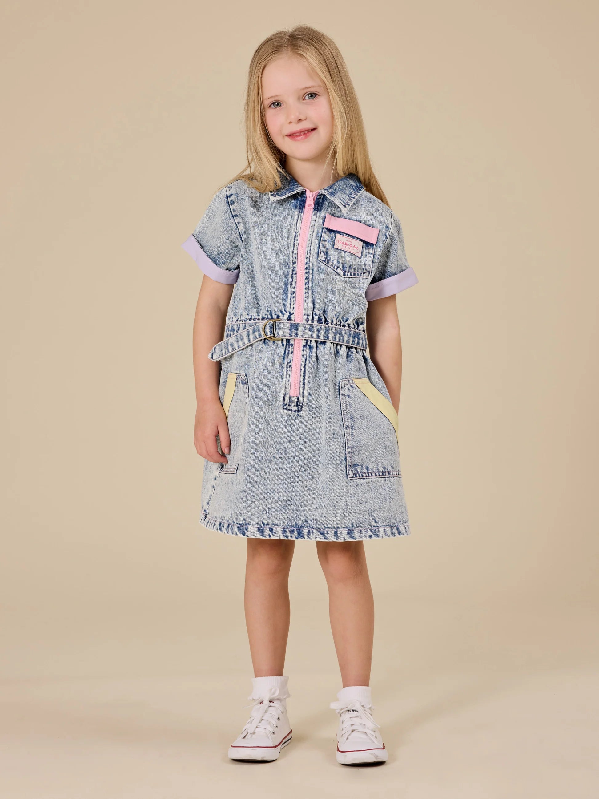 Goldie & Ace - Pastel Pop Piper Denim Belted Dress