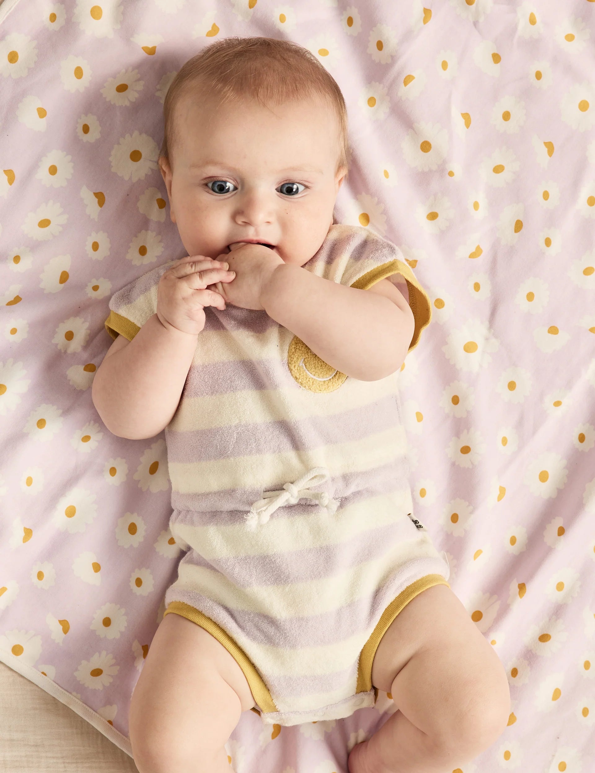 Goldie & Ace - Lavender Smiley Terry Towelling Romper