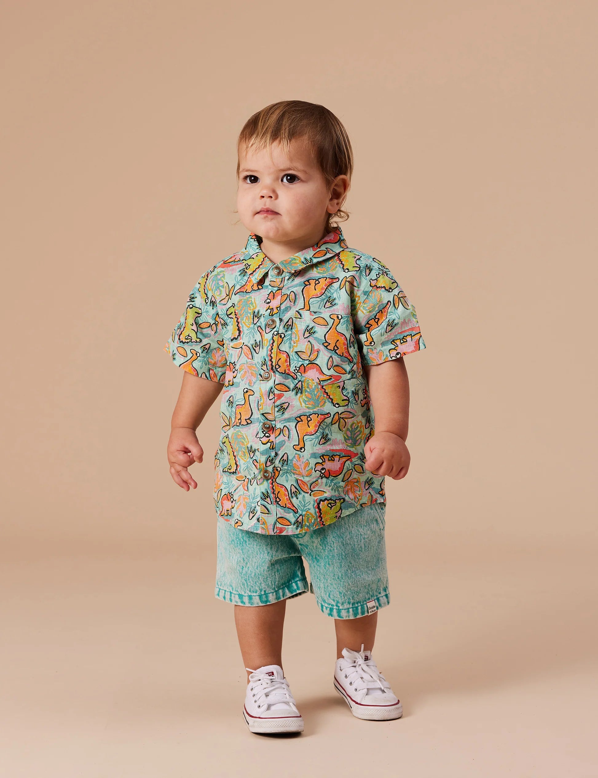 Goldie & Ace - Holiday Linen Shirt - Dino Jungle