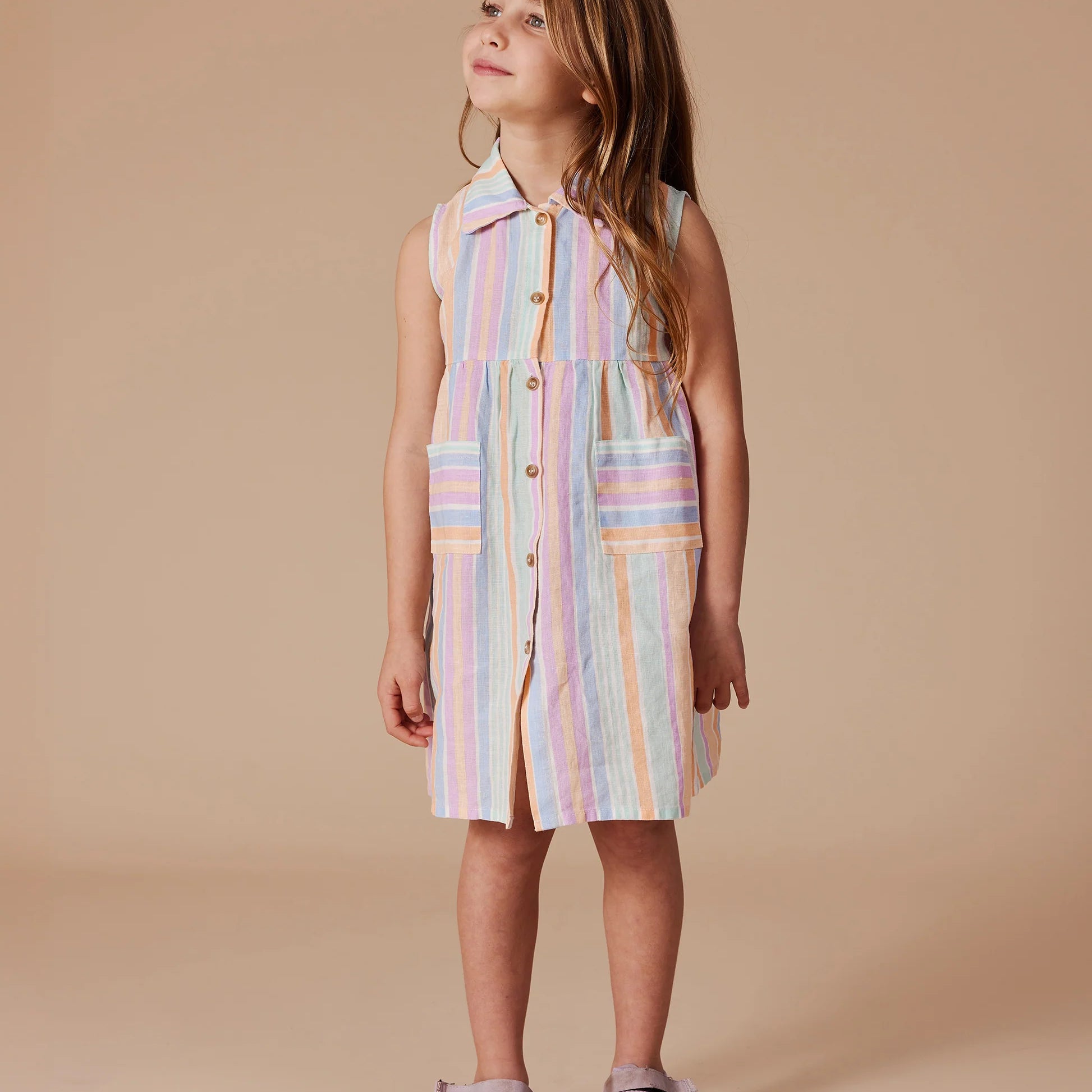 Goldie & Ace - Rudy Linen Dress - Pastel Stripe
