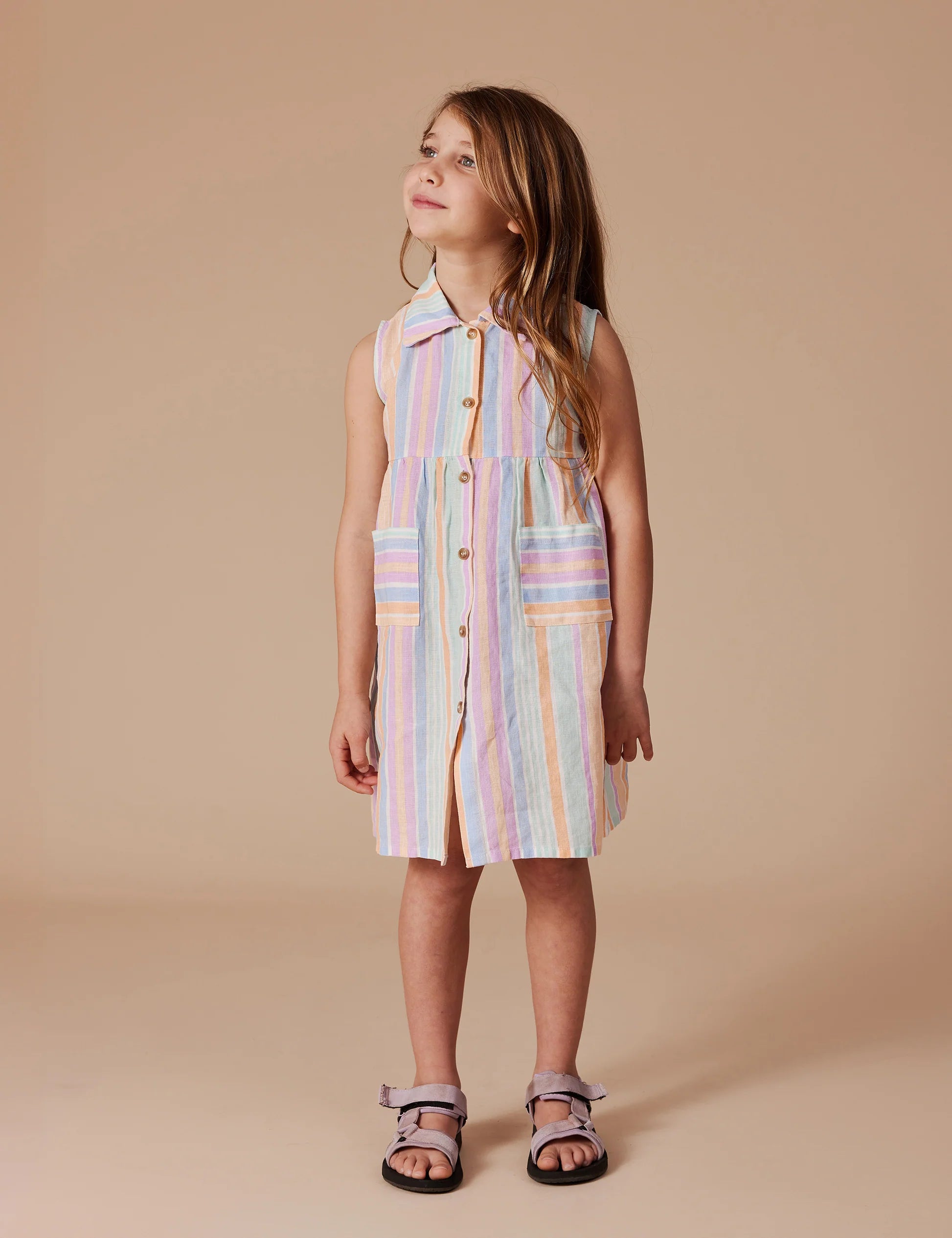 Goldie & Ace - Rudy Linen Dress - Pastel Stripe
