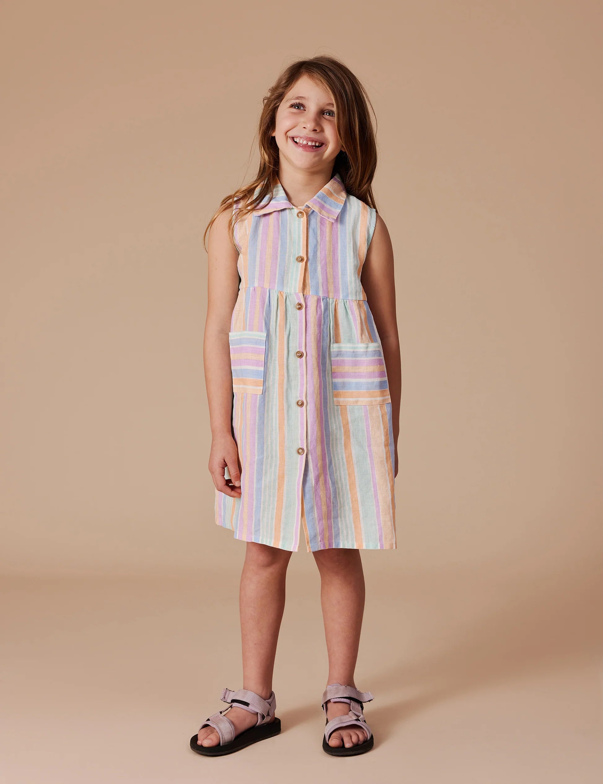 Goldie & Ace - Rudy Linen Dress - Pastel Stripe