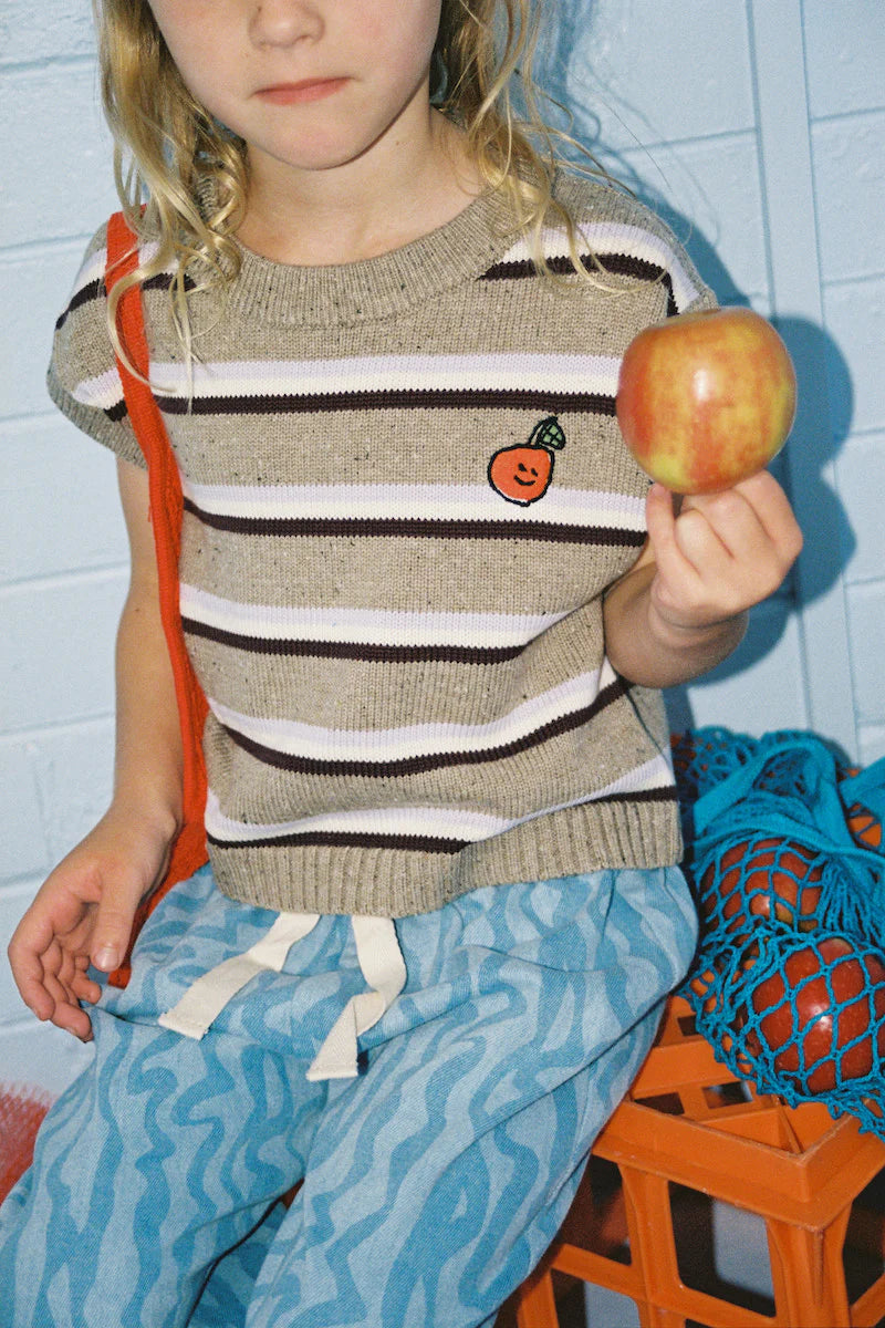 Grown - Organic Stripe Apple Knit Vest - Oatmilk