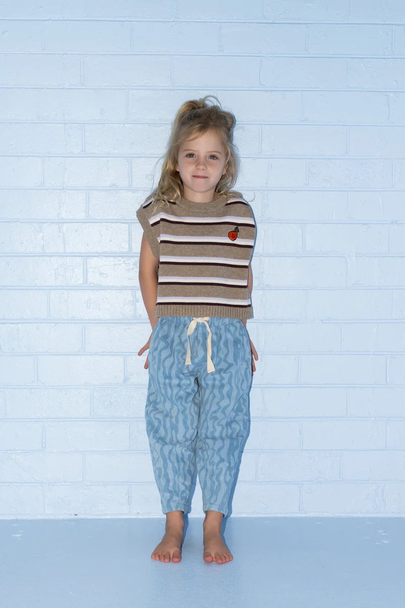 Grown - Organic Stripe Apple Knit Vest - Oatmilk
