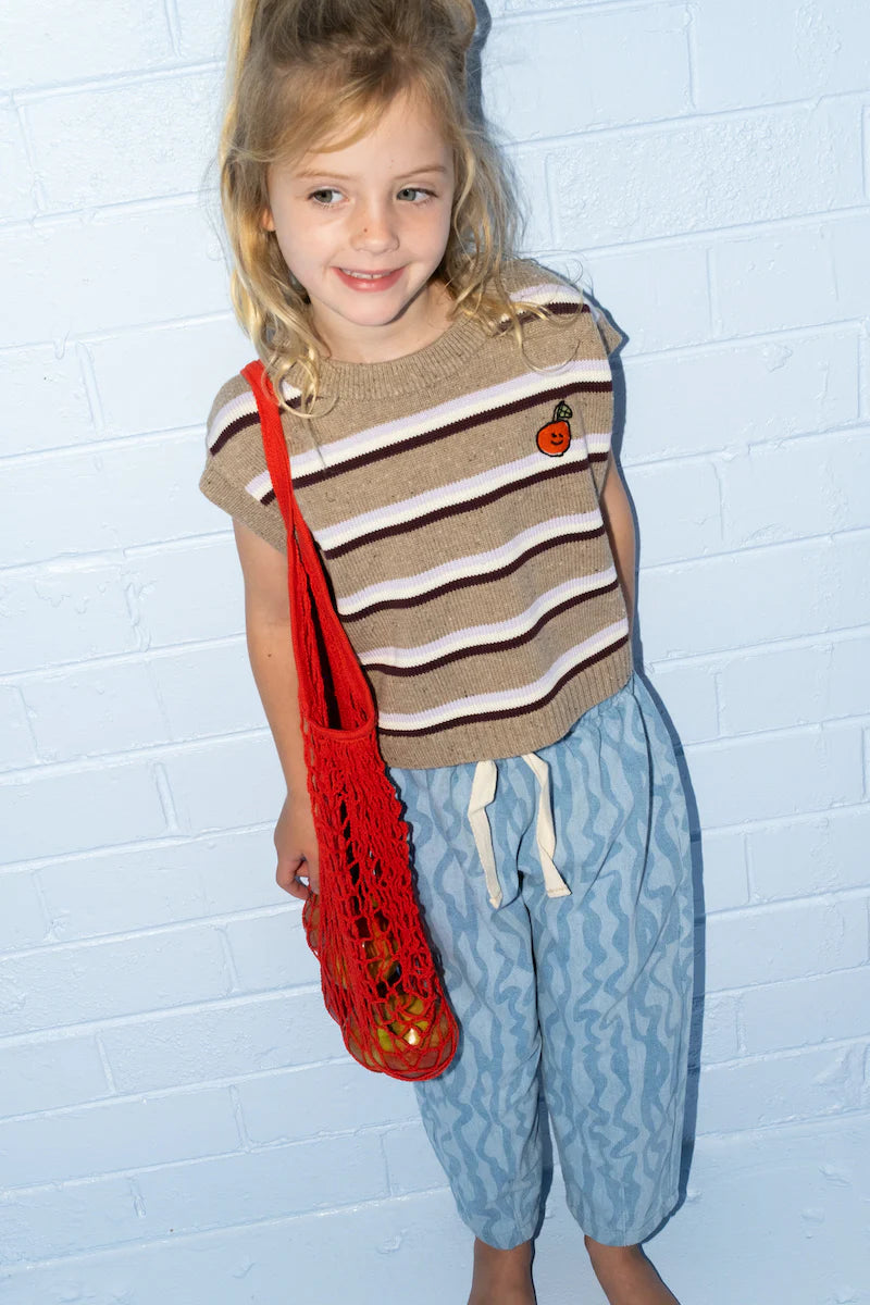 Grown - Organic Stripe Apple Knit Vest - Oatmilk